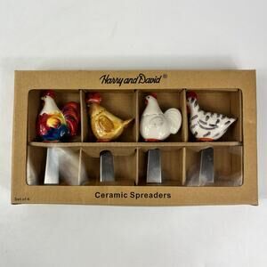 Harry & David Rooster & Chicken Butter Cheese Spreaders Stainless Steel Ceramic